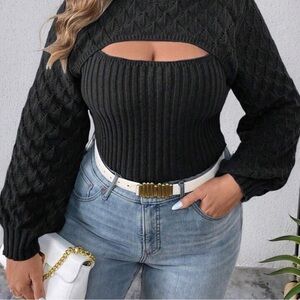 Black Ribbed Knit Sweater Top